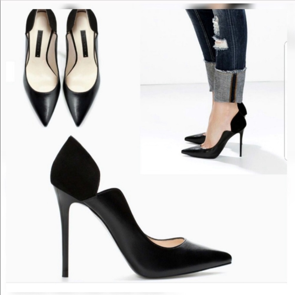 Zara Black Leather & Suede Stiletto